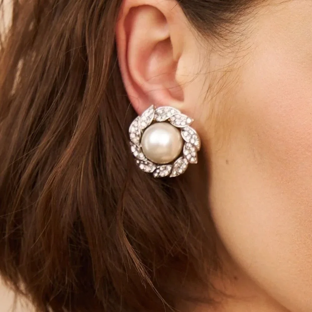 Kenneth Jay Lane, Rhinestone and Pearl Ball Clip-On Earrings - Picture 4 of 4